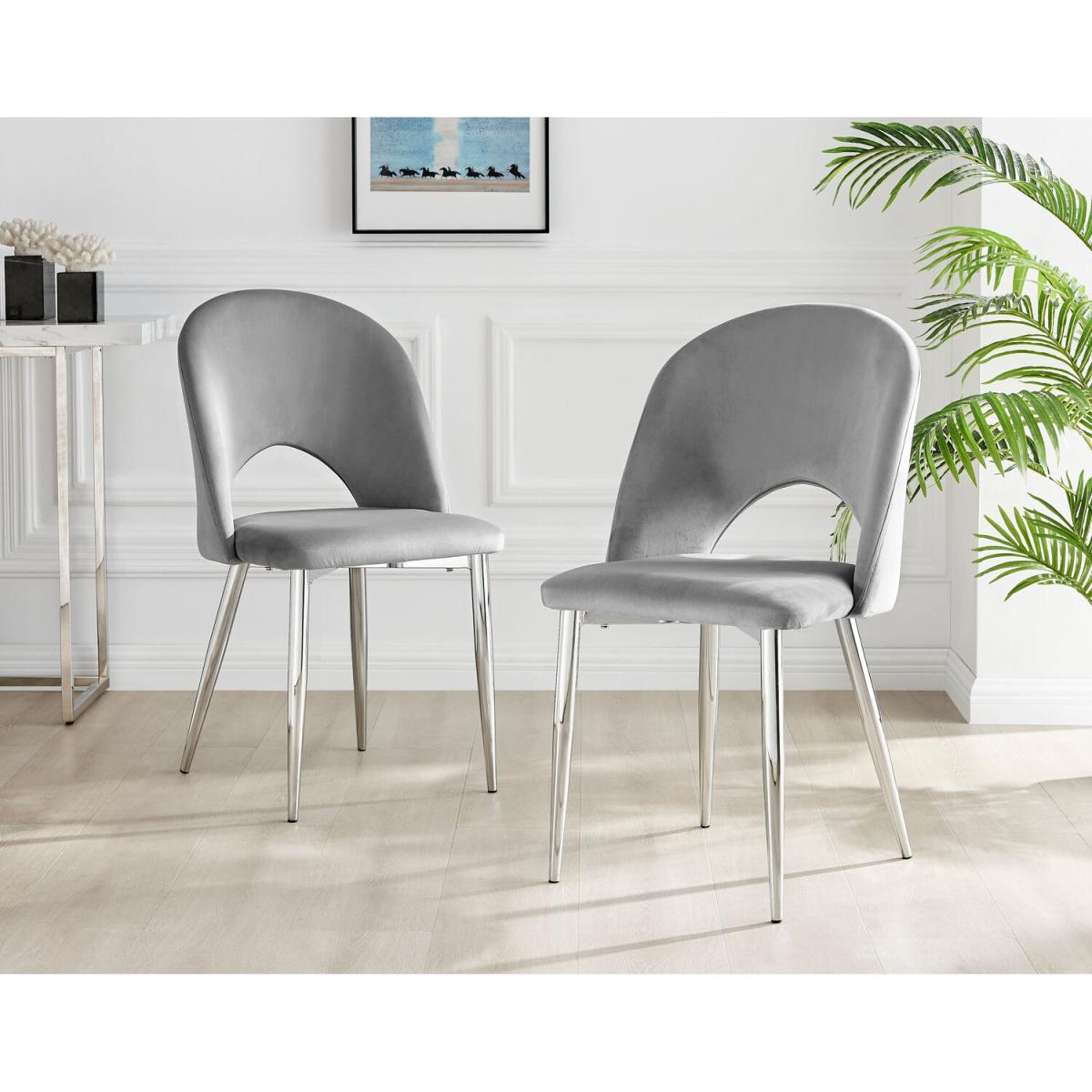 Palma Black High Gloss Round Dining Table and 4 Arlon Silver Leg Chairs - Black – image 27