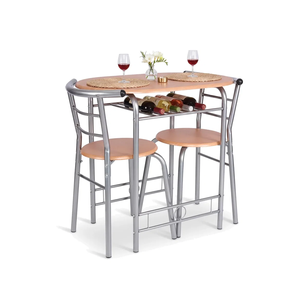 Oval Bistro Dining Set - Beech & Silver – image 1