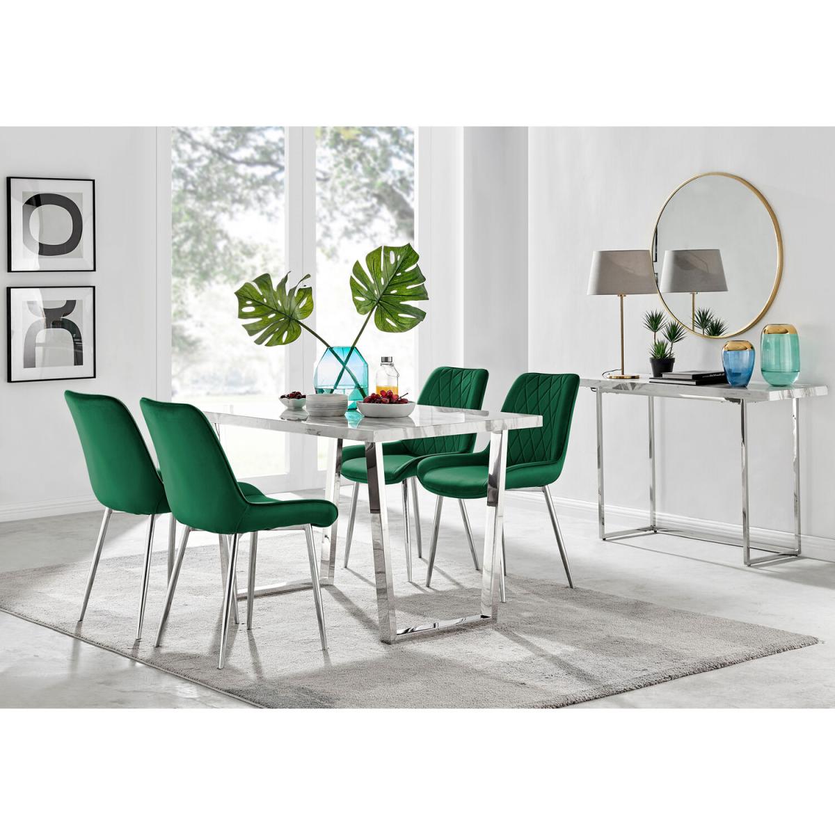 Kylo White Marble Effect Dining Table and 4 Pesaro Silver Chairs - Green – image 21