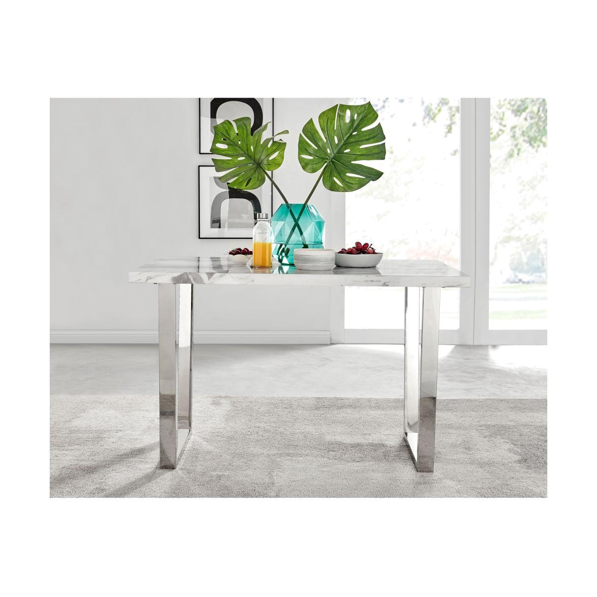 Kylo White Marble Effect Dining Table and 4 Pesaro Silver Chairs - Green – image 1