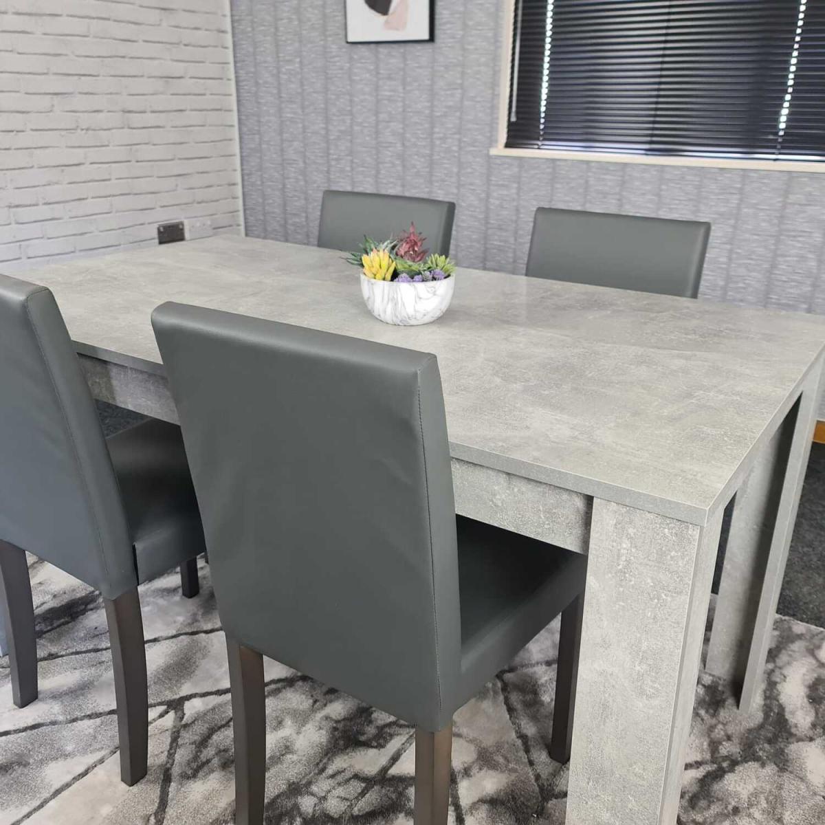 Stone Grey Wood Dining Table and 4 Chairs Set - Grey – image 2