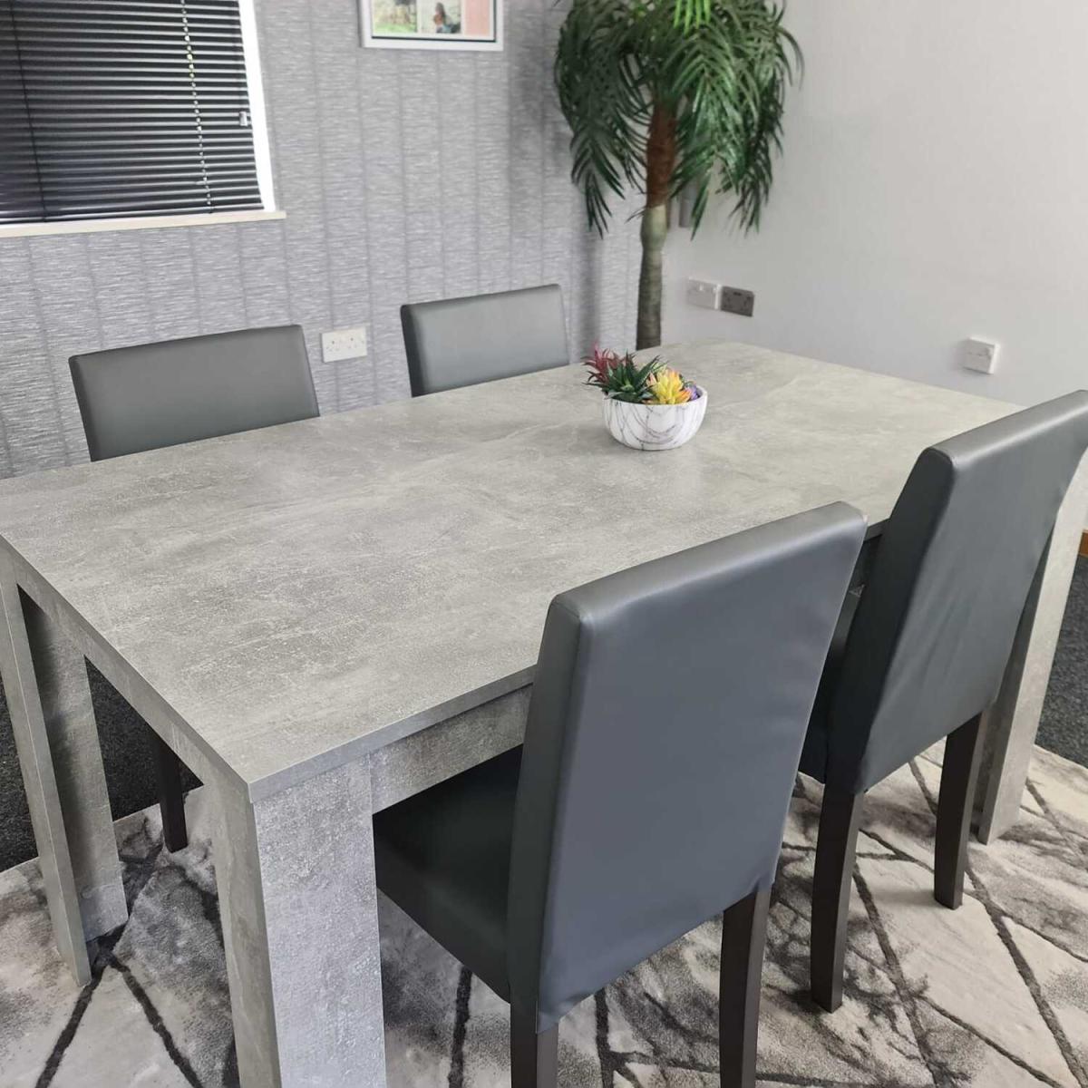 Stone Grey Wood Dining Table and 4 Chairs Set - Grey – image 4