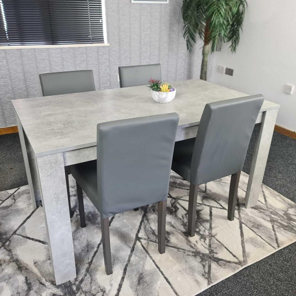 Stone Grey Wood Dining Table and 4 Chairs Set - Grey – image 5