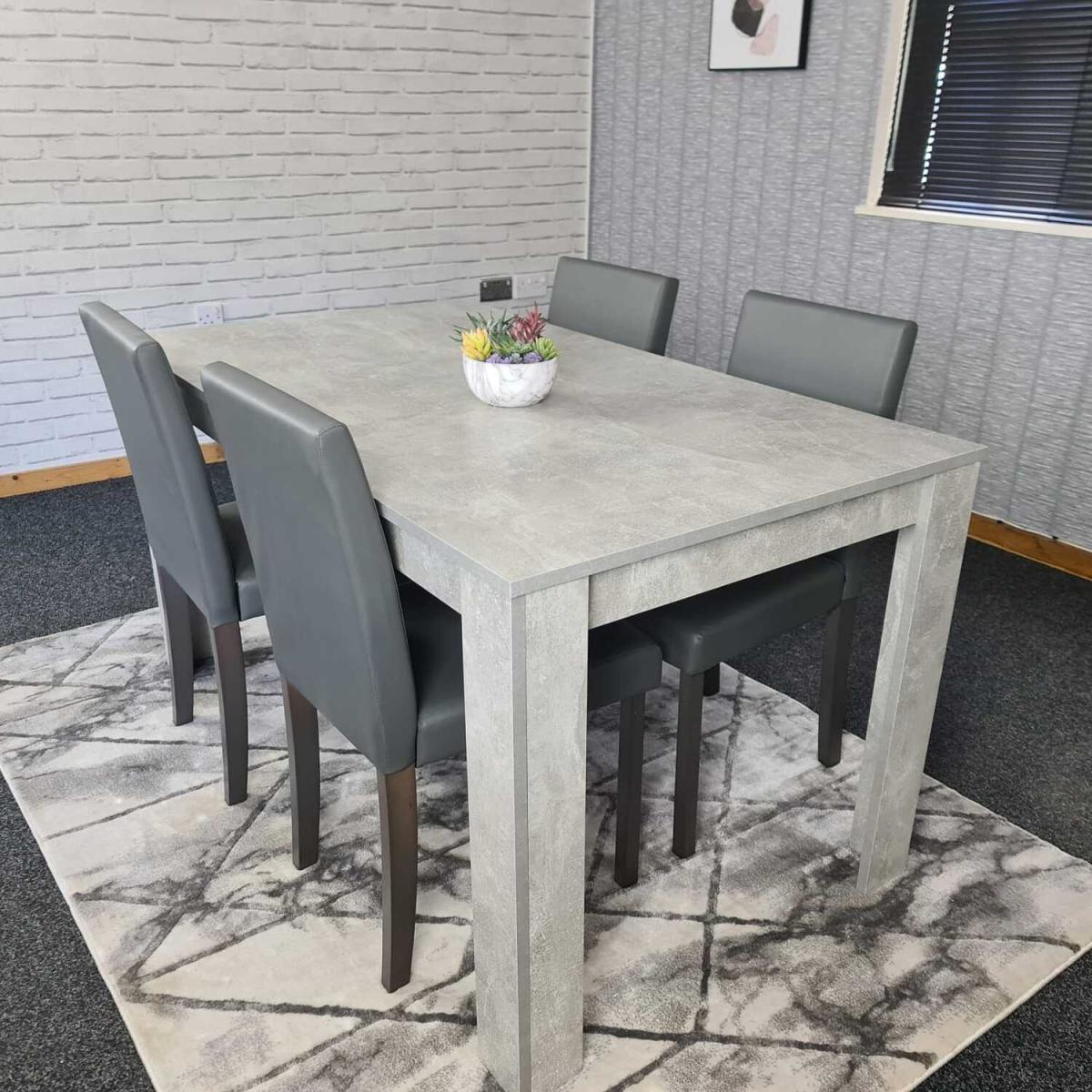 Stone Grey Wood Dining Table and 4 Chairs Set - Grey – image 1