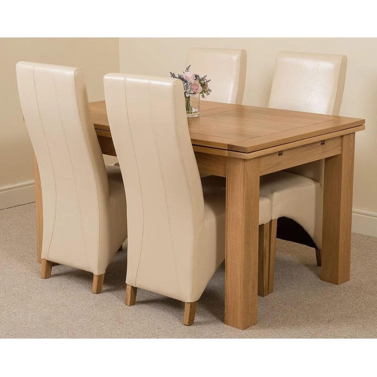 Richmond 140-220cm Oak Extending Dining Table and 4 Lola Leather Chairs - Red – image 11