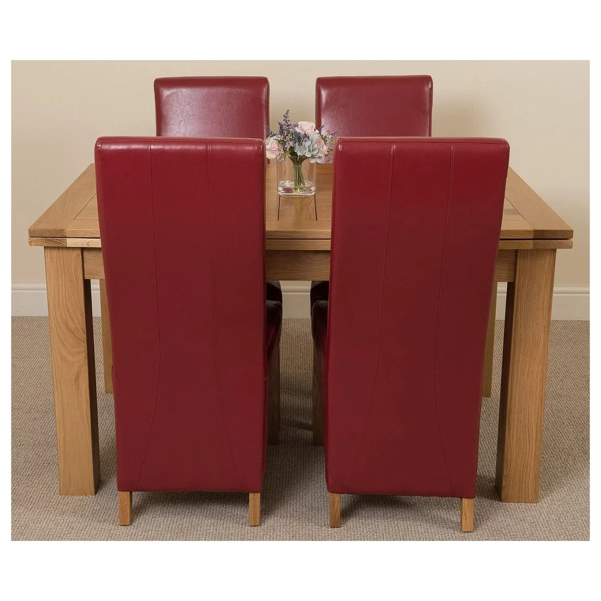 Richmond 140-220cm Oak Extending Dining Table and 4 Lola Leather Chairs - Red – image 19