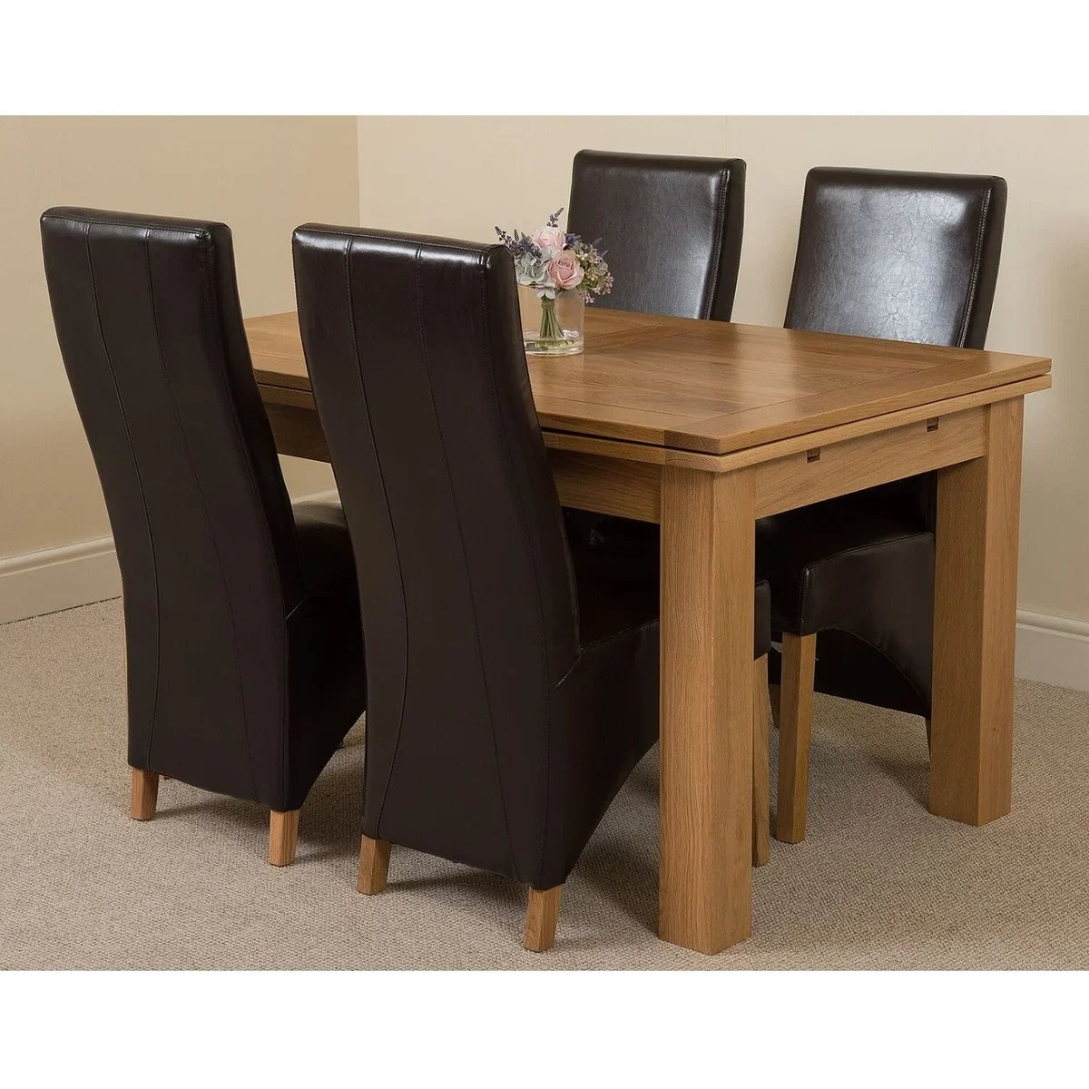 Richmond 140-220cm Oak Extending Dining Table and 4 Lola Leather Chairs - Red – image 30