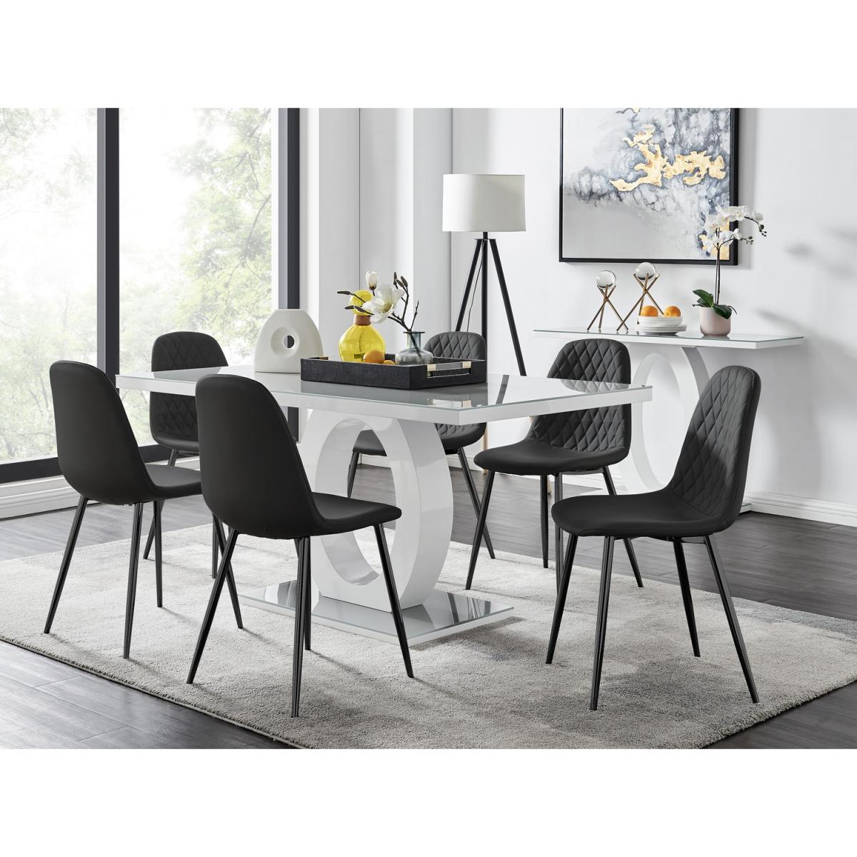 Giovani 6 Grey Table with 6 Corona Black Leg Chairs - Yellow – image 11