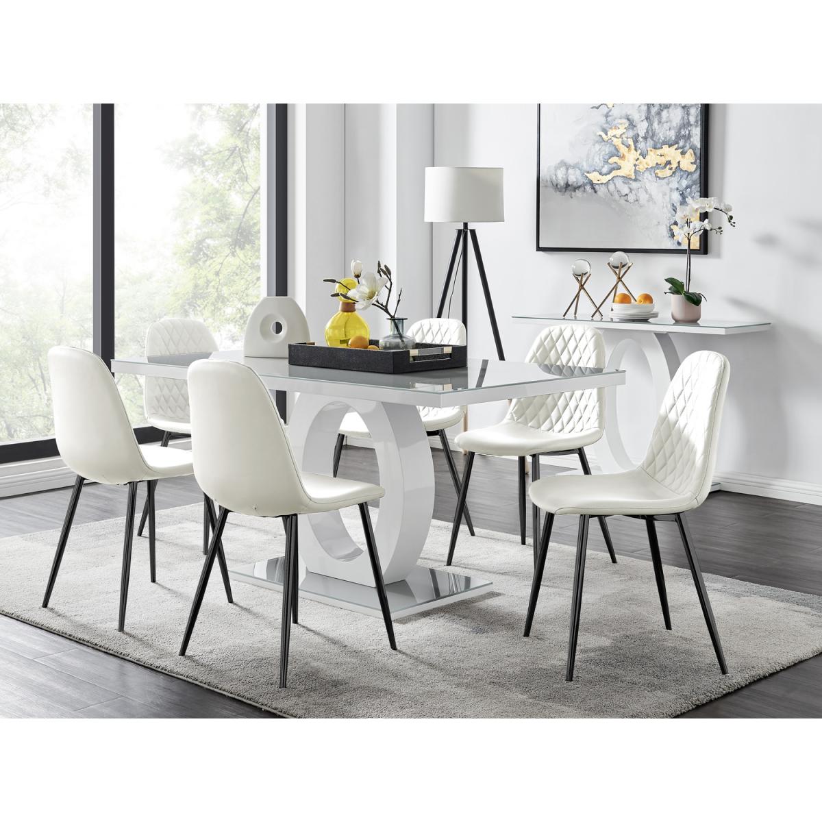 Giovani 6 Grey Table with 6 Corona Black Leg Chairs - Yellow – image 12