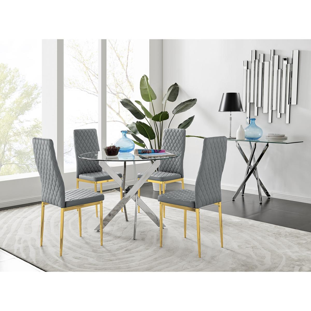 Novara 100cm Round Dining Table and 4 Gold Leg Milan Chairs - Yellow – image 11