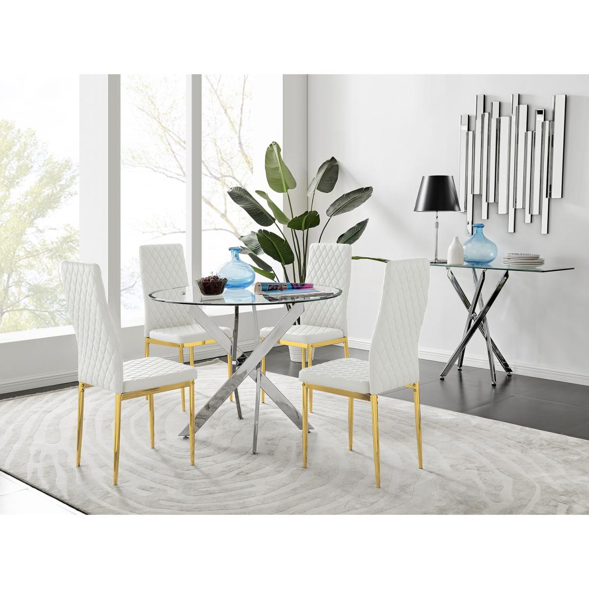 Novara 100cm Round Dining Table and 4 Gold Leg Milan Chairs - Yellow – image 12