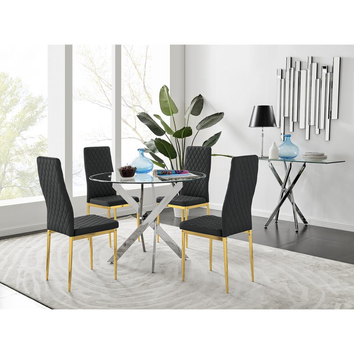 Novara 100cm Round Dining Table and 4 Gold Leg Milan Chairs - Yellow – image 13