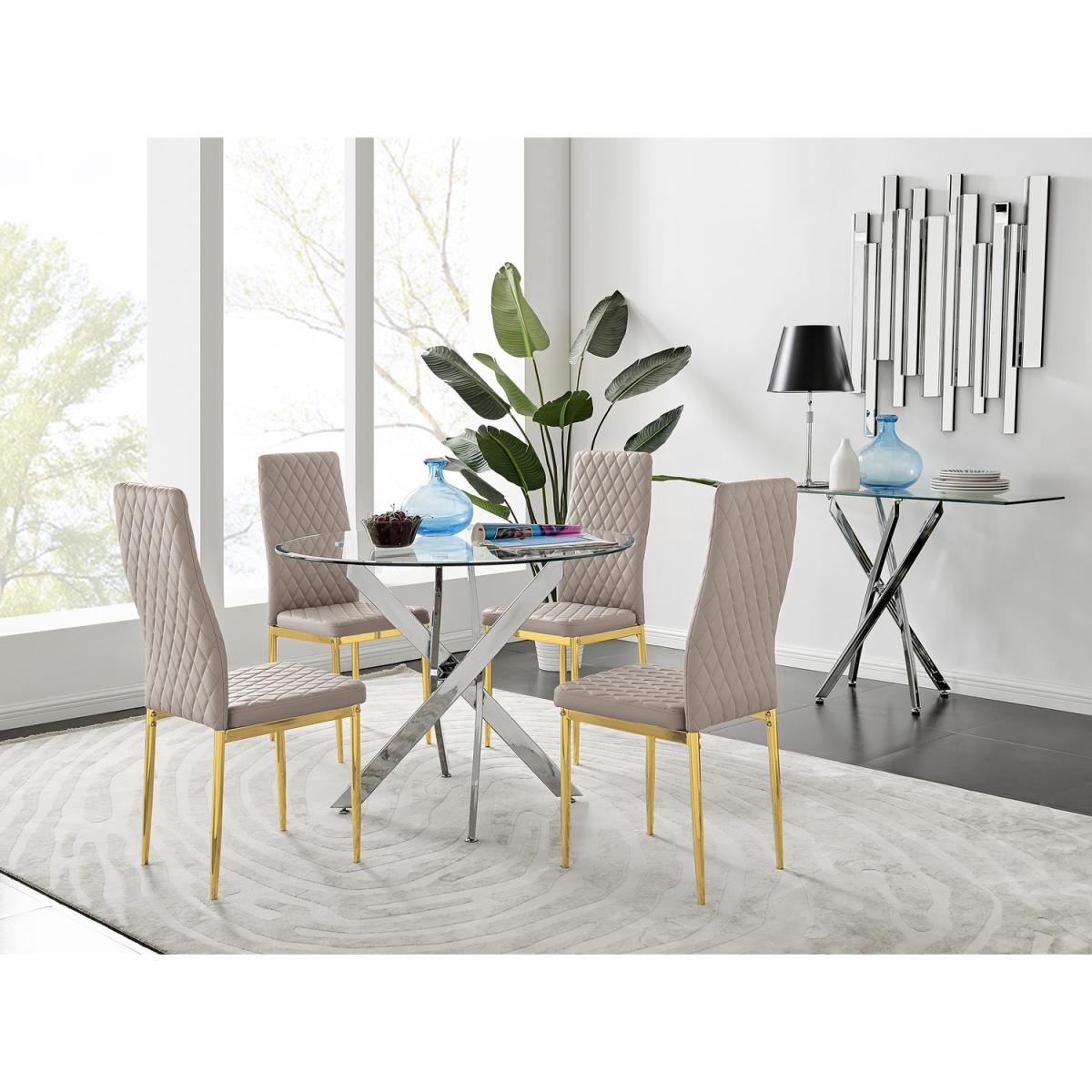 Novara 100cm Round Dining Table and 4 Gold Leg Milan Chairs - Yellow – image 14