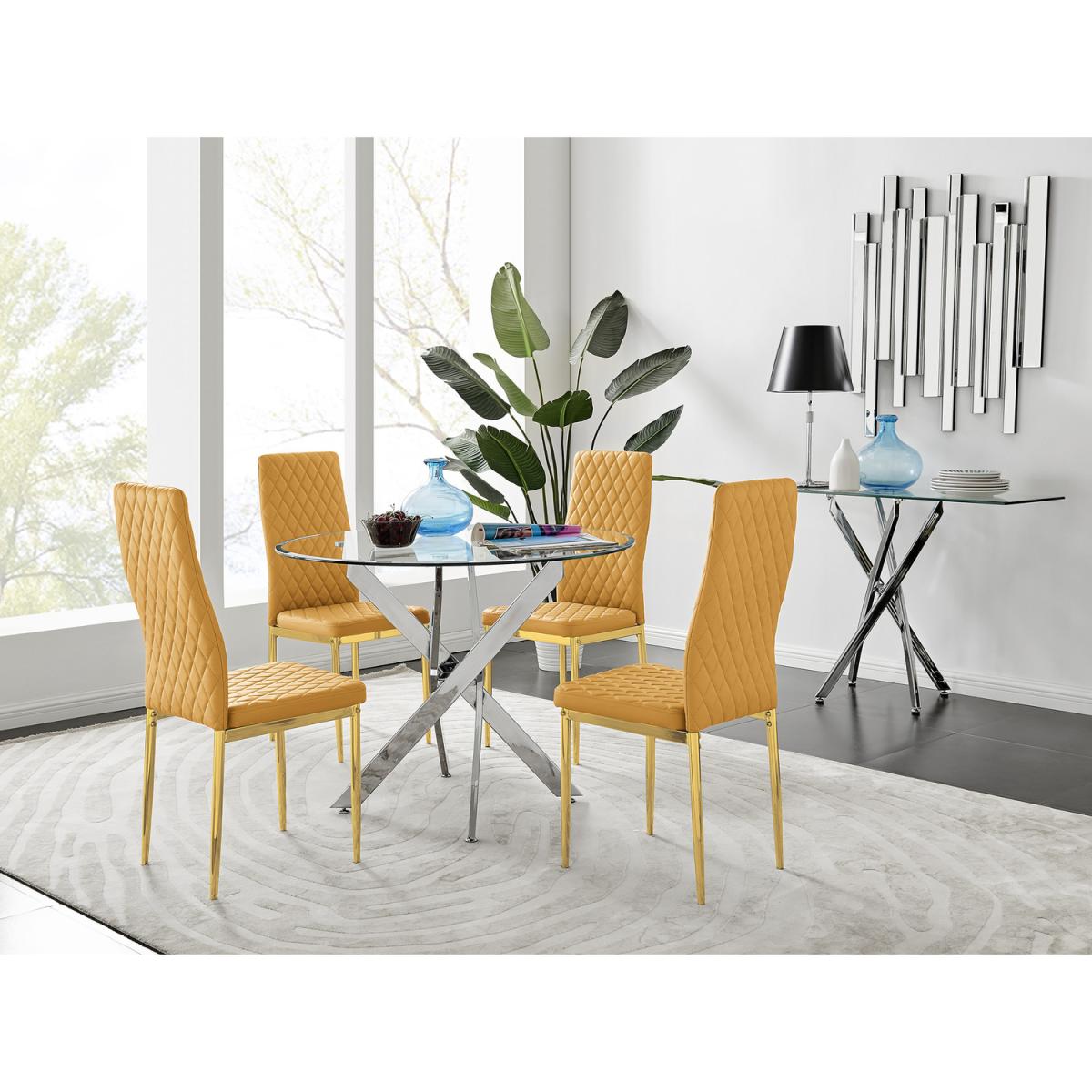 Novara 100cm Round Dining Table and 4 Gold Leg Milan Chairs - Yellow – image 15