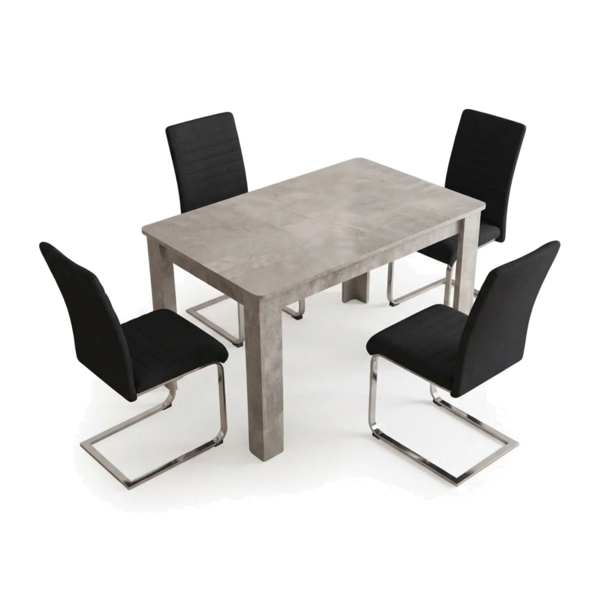 Stone Grey Effect Dining Table and 4 Black High Back Velvet Chairs with Chrome Legs 4 Seater Set - Black – image 1