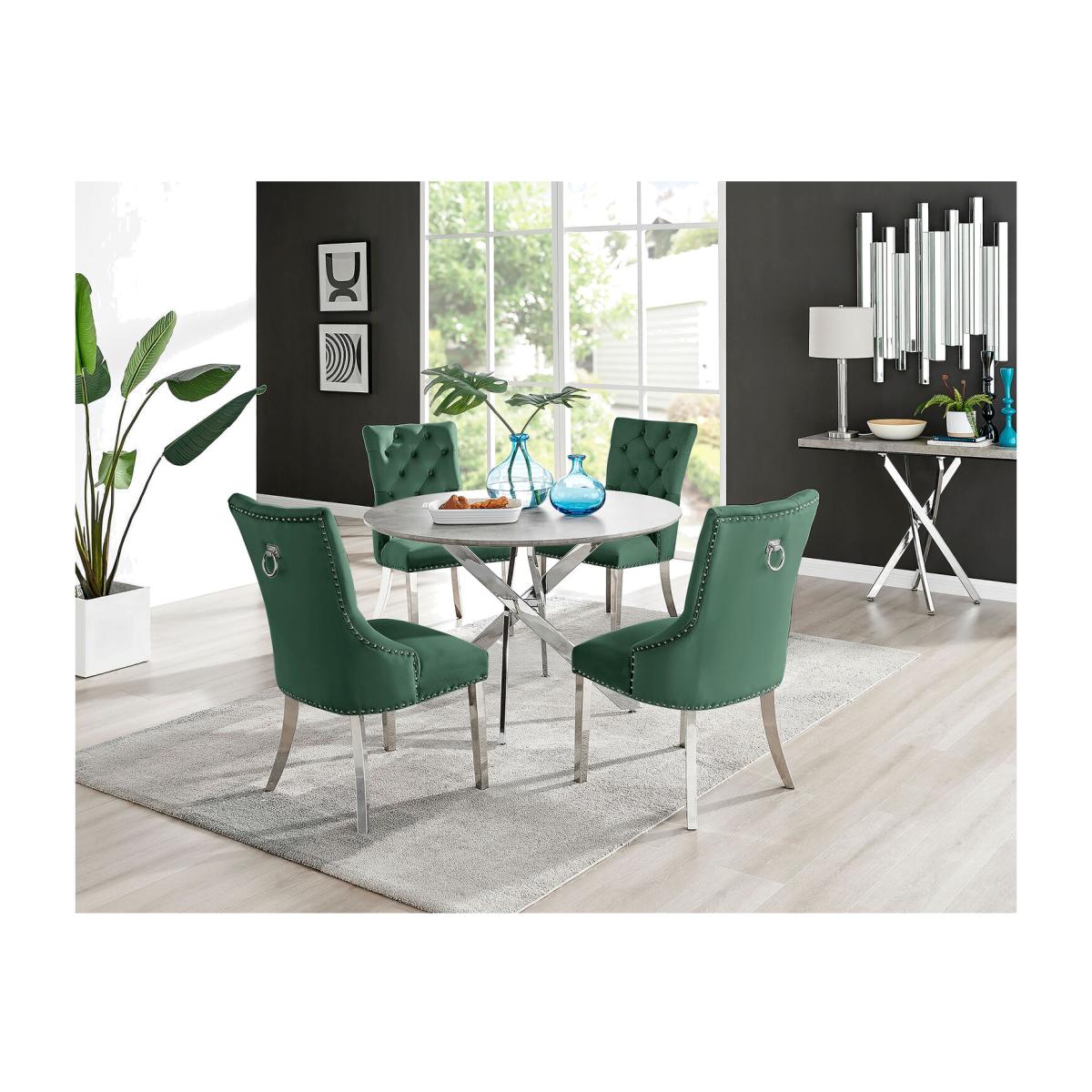 Novara Grey Concrete Effect 120cm Round Dining Table And 4 Belgravia Chairs - Green