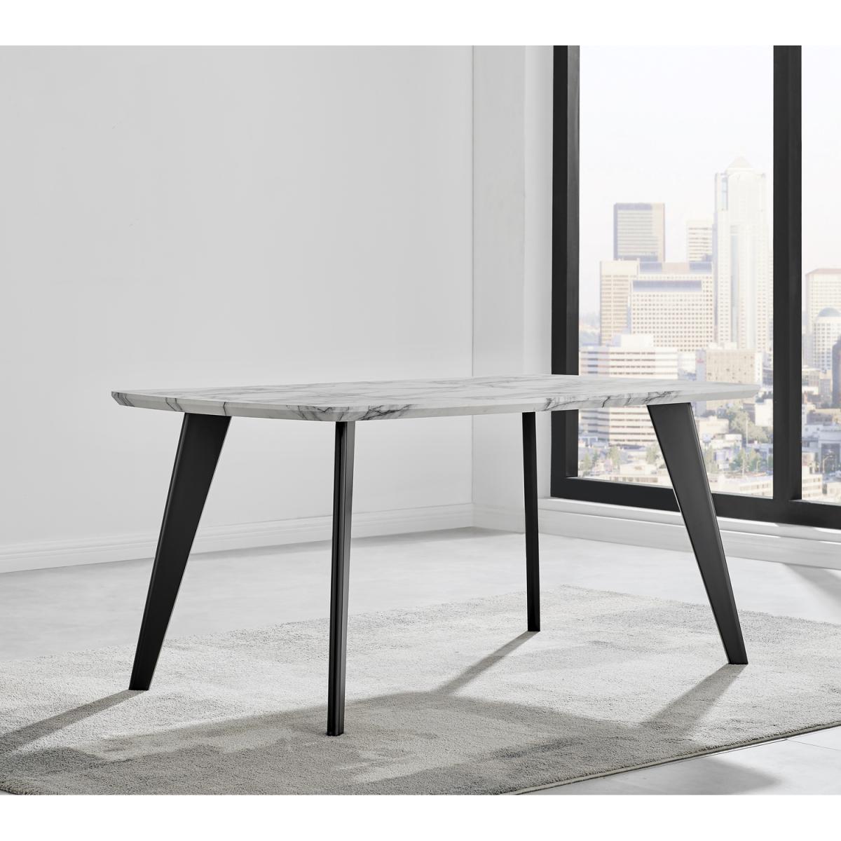 Andria Black Leg Marble Effect Dining Table and  6 Pesaro Black Leg Chairs - Blue – image 11