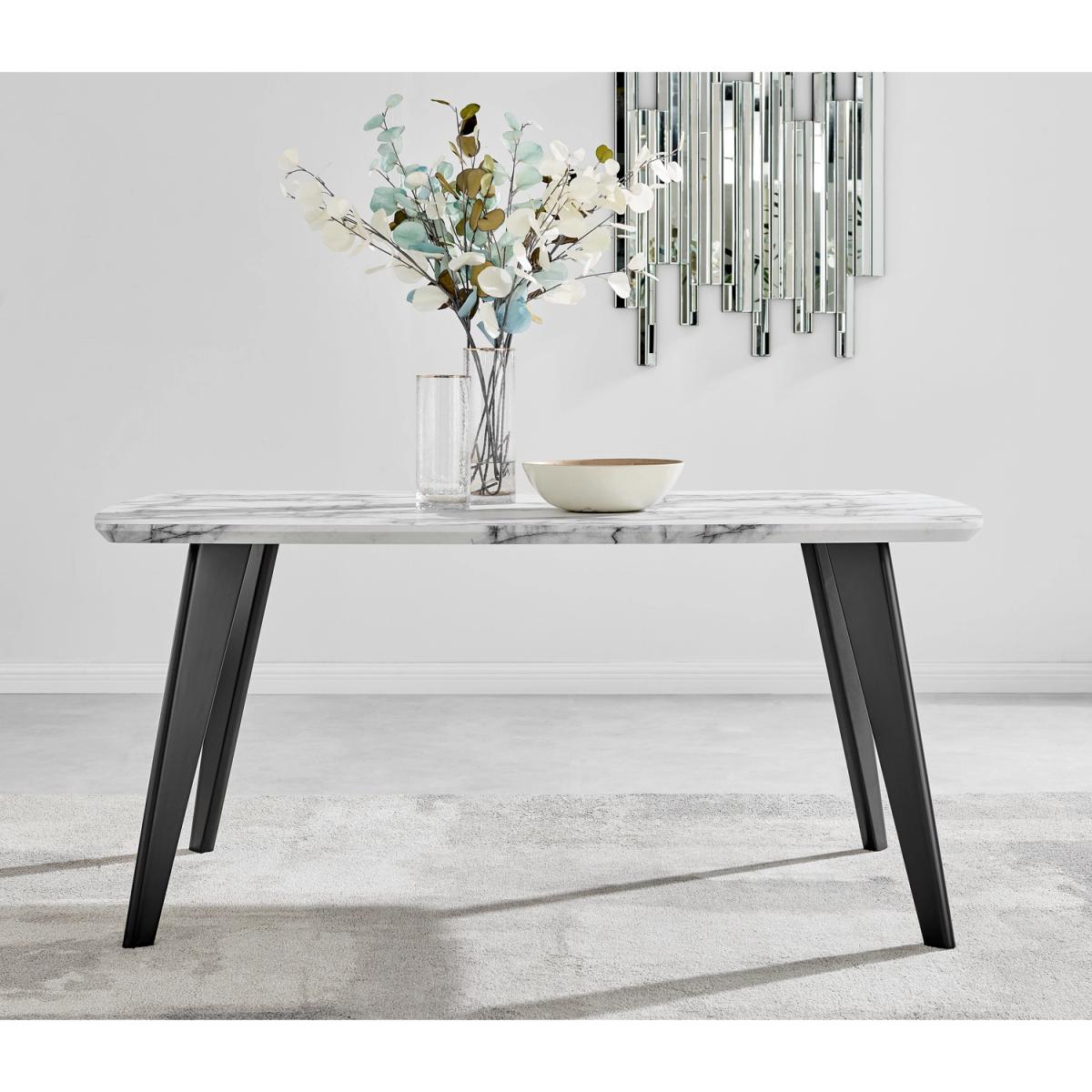 Andria Black Leg Marble Effect Dining Table and  6 Pesaro Black Leg Chairs - Blue – image 10