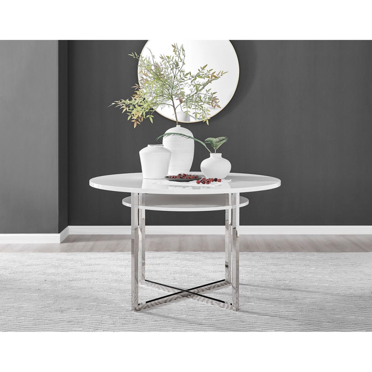 Adley White High Gloss Storage Dining Table and 4 Menen Chairs - Taupe – image 11