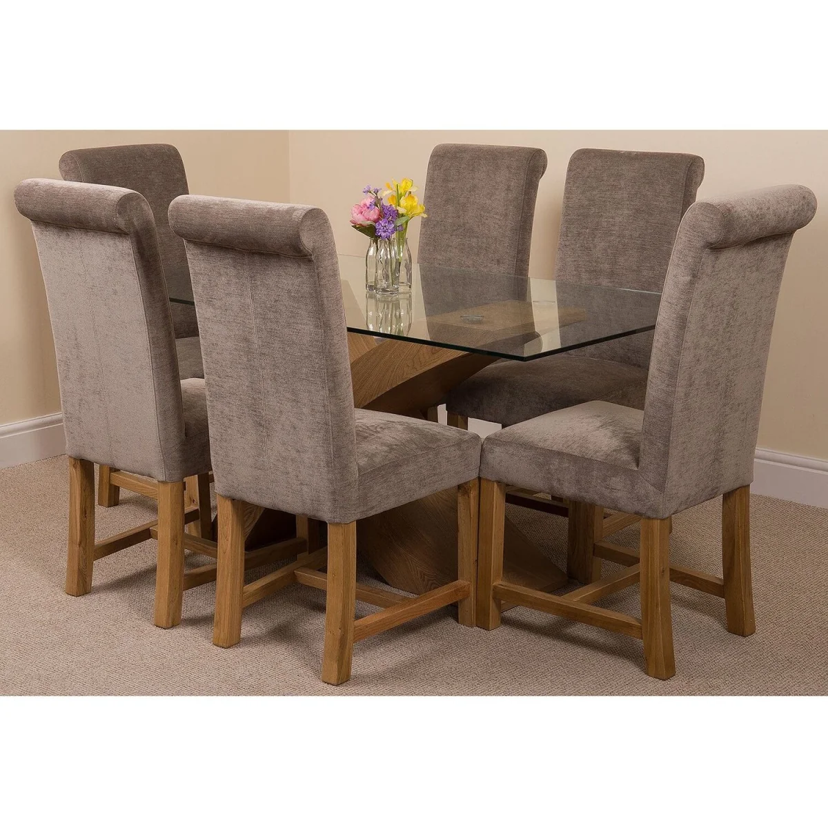 Valencia 160 cm x 90 cm Glass Dining Table and 6 Grey Fabric Chairs Dining Set - Grey – image 13