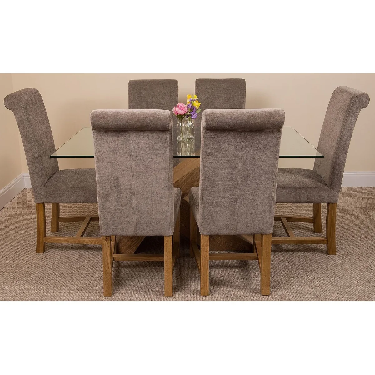 Valencia 160 cm x 90 cm Glass Dining Table and 6 Grey Fabric Chairs Dining Set - Grey – image 14