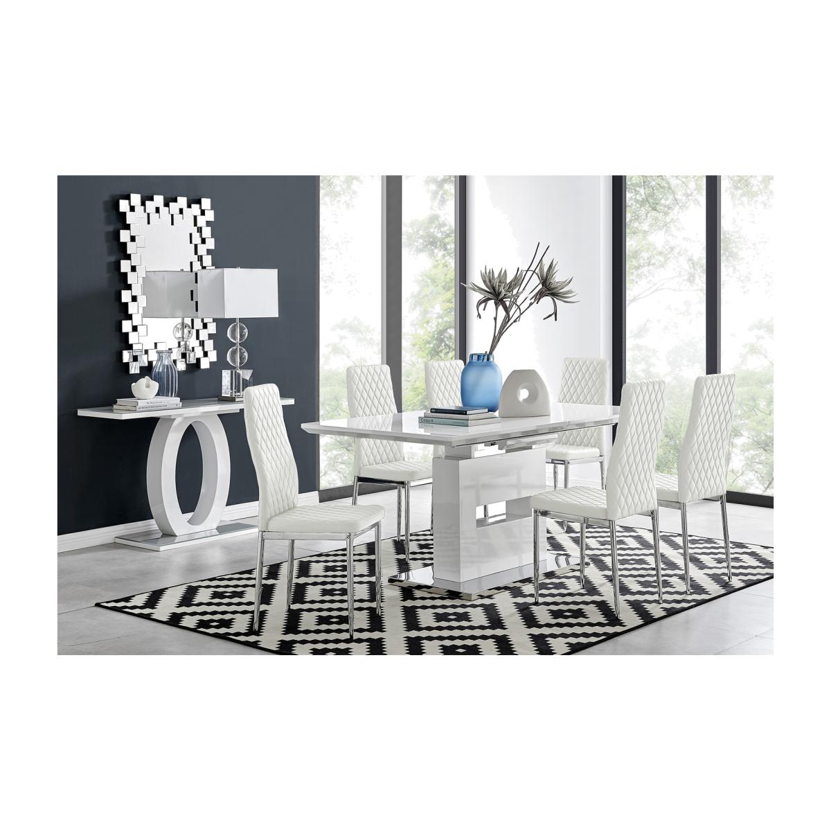 Arezzo Large Extending Dining Table 6 Milan Chairs - White – image 1