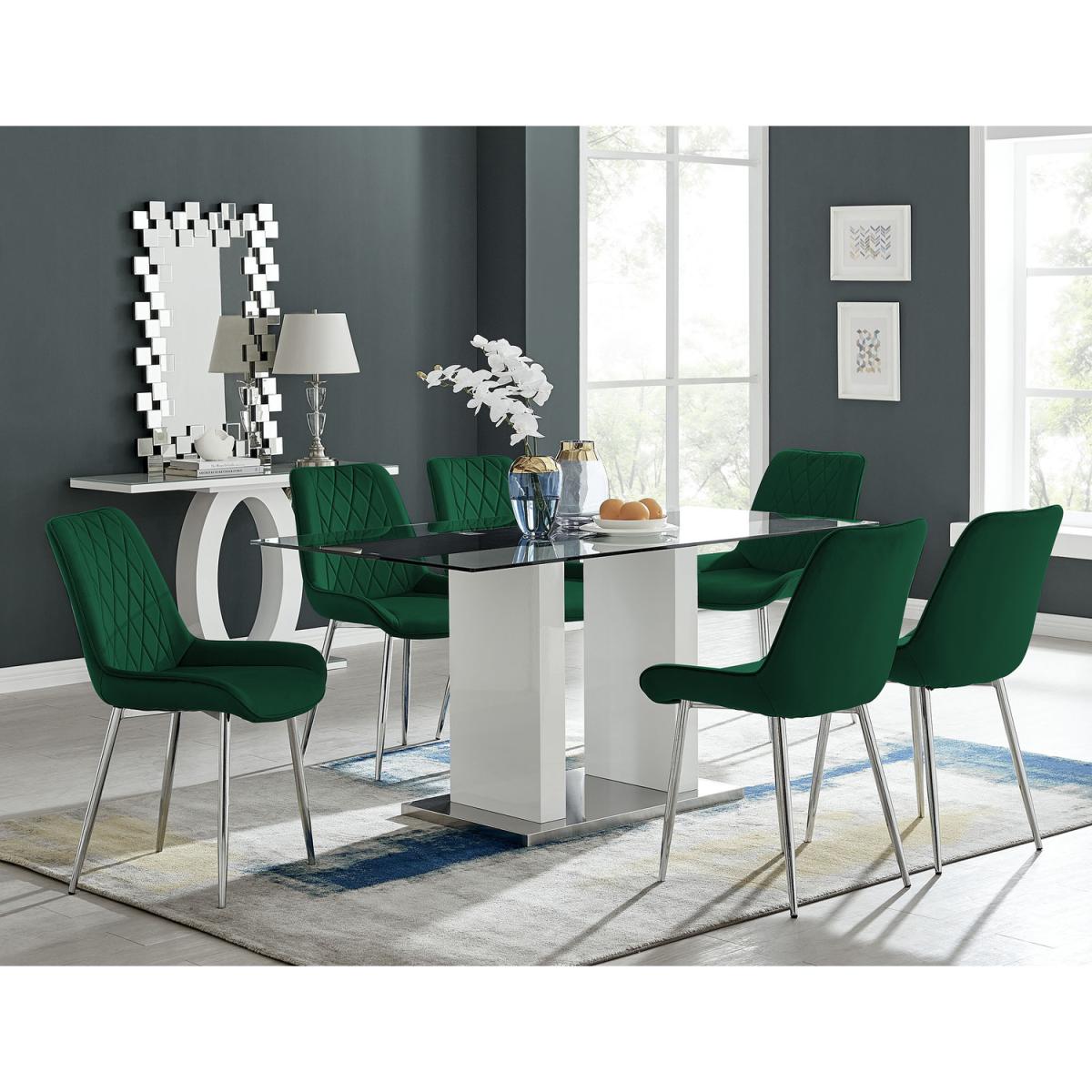 Florence Dining Table With Six Pesaro Silver Leg Chairs - Green – image 9
