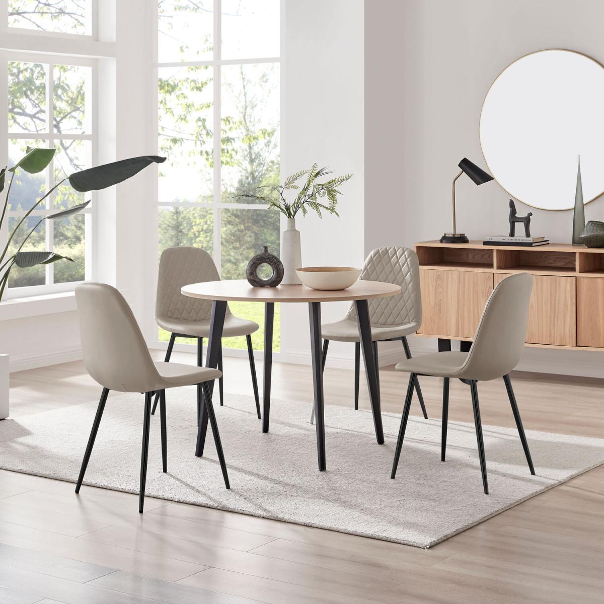 Koko Oak Effect Round Dining Table And 4 Corona Black Leg Dining Chairs - Cappuccino