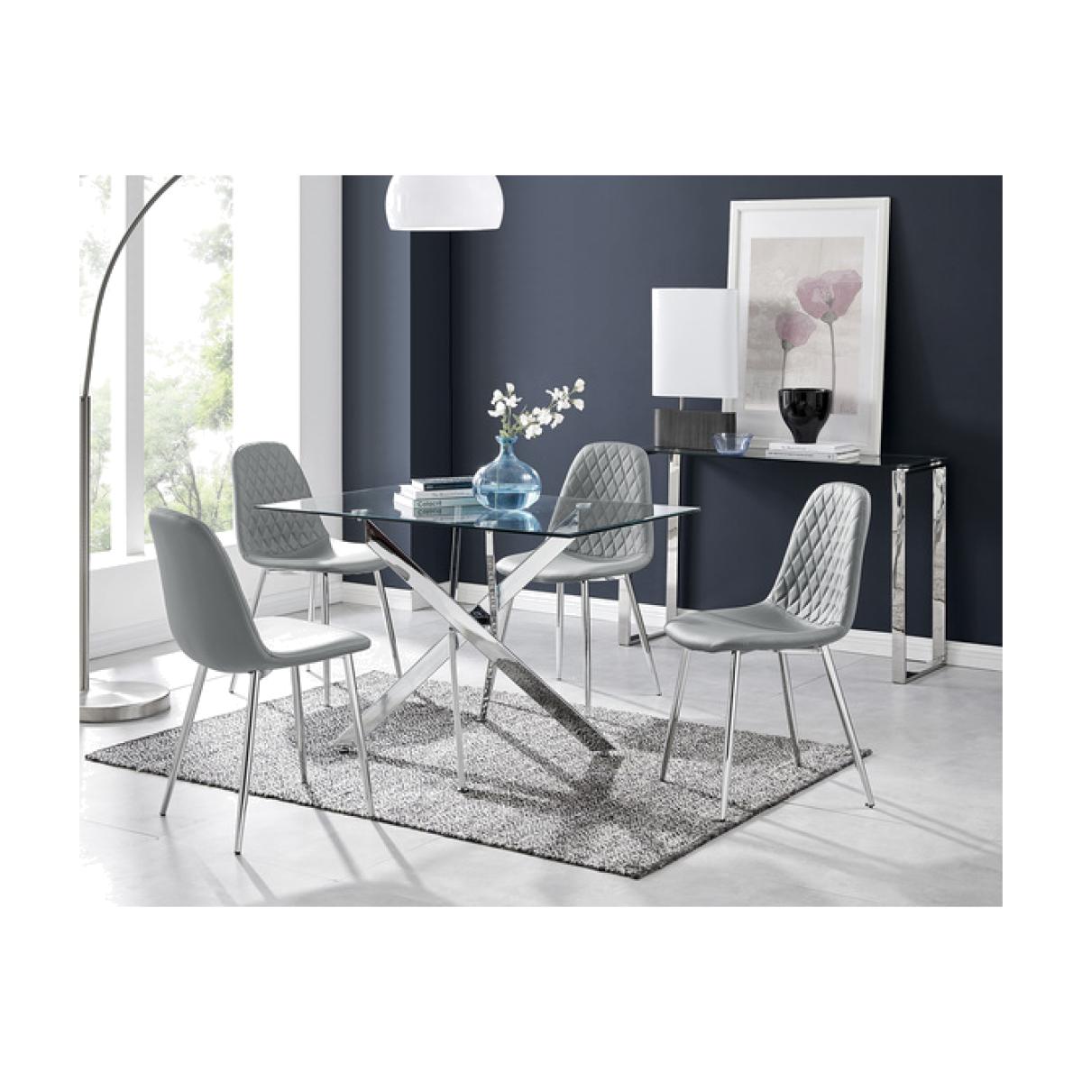 Metal Dining Table And 4 Corona Silver Chairs Set - Grey