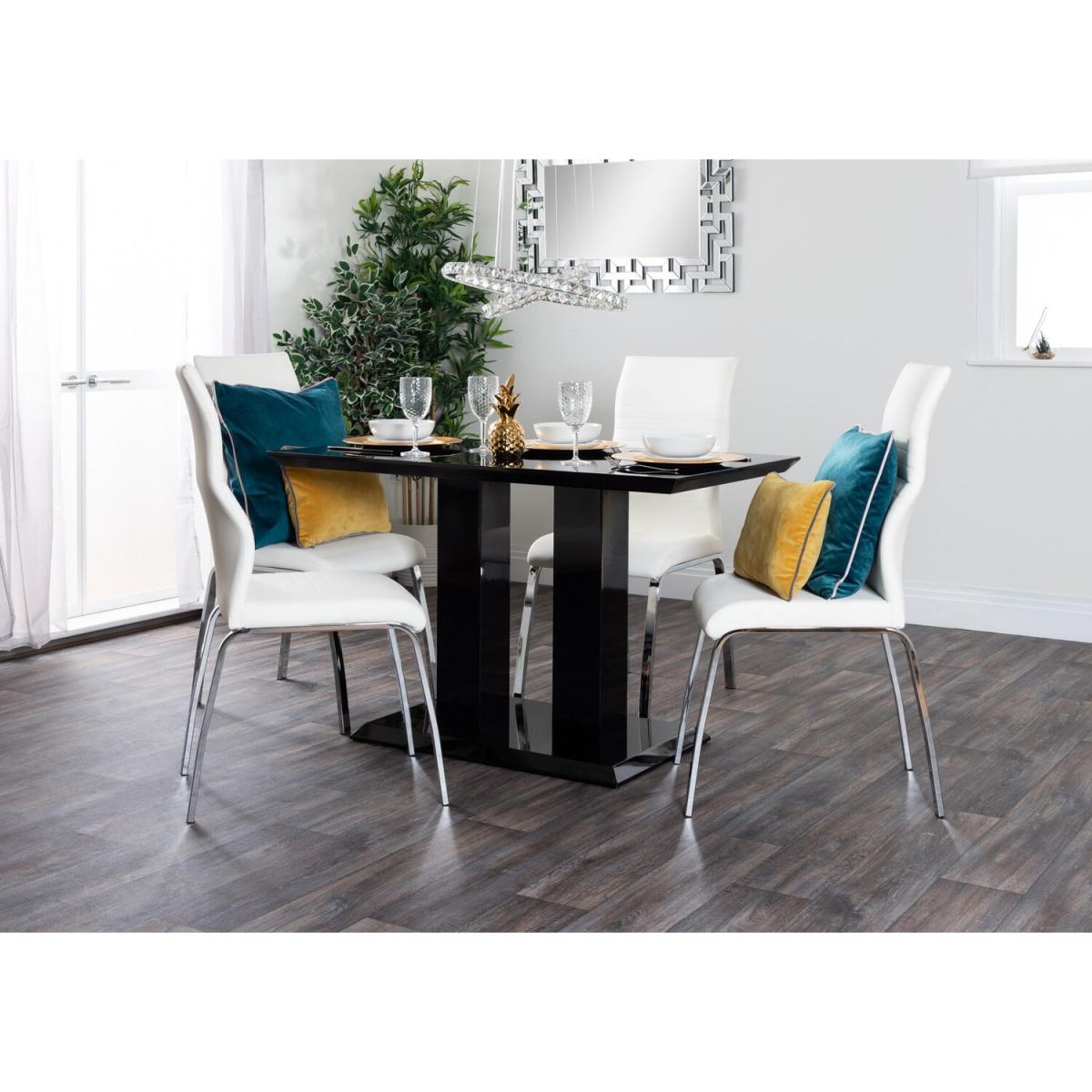 Imperia 4 Modern Black High Gloss Dining Table and 4 Luxury Andora Chairs Set - White – image 2