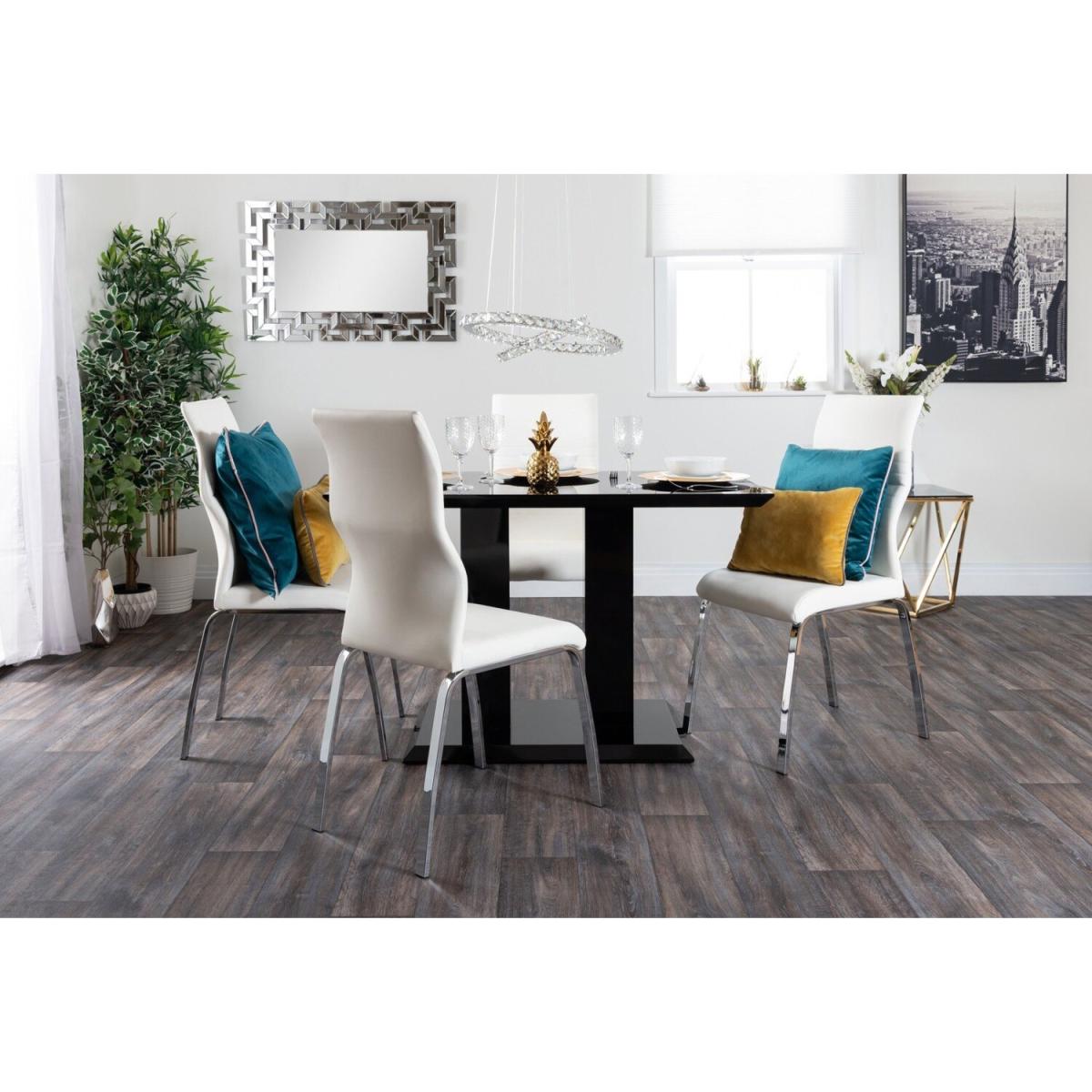 Imperia 4 Modern Black High Gloss Dining Table and 4 Luxury Andora Chairs Set - White – image 15