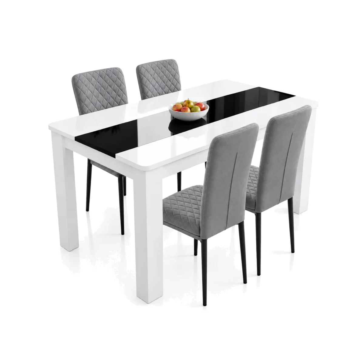 Padded Velvet Dining Set with White and Black Table and 4 Grey High Back Diamond Stitch Chairs - Grey – image 1