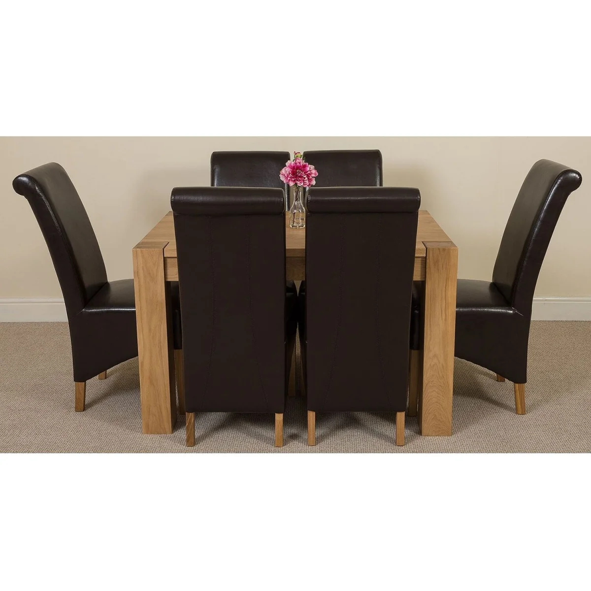 Kuba 125 x 80 cm Chunky Oak Small Dining Table and 6 Montana Leather Chairs - Brown – image 13