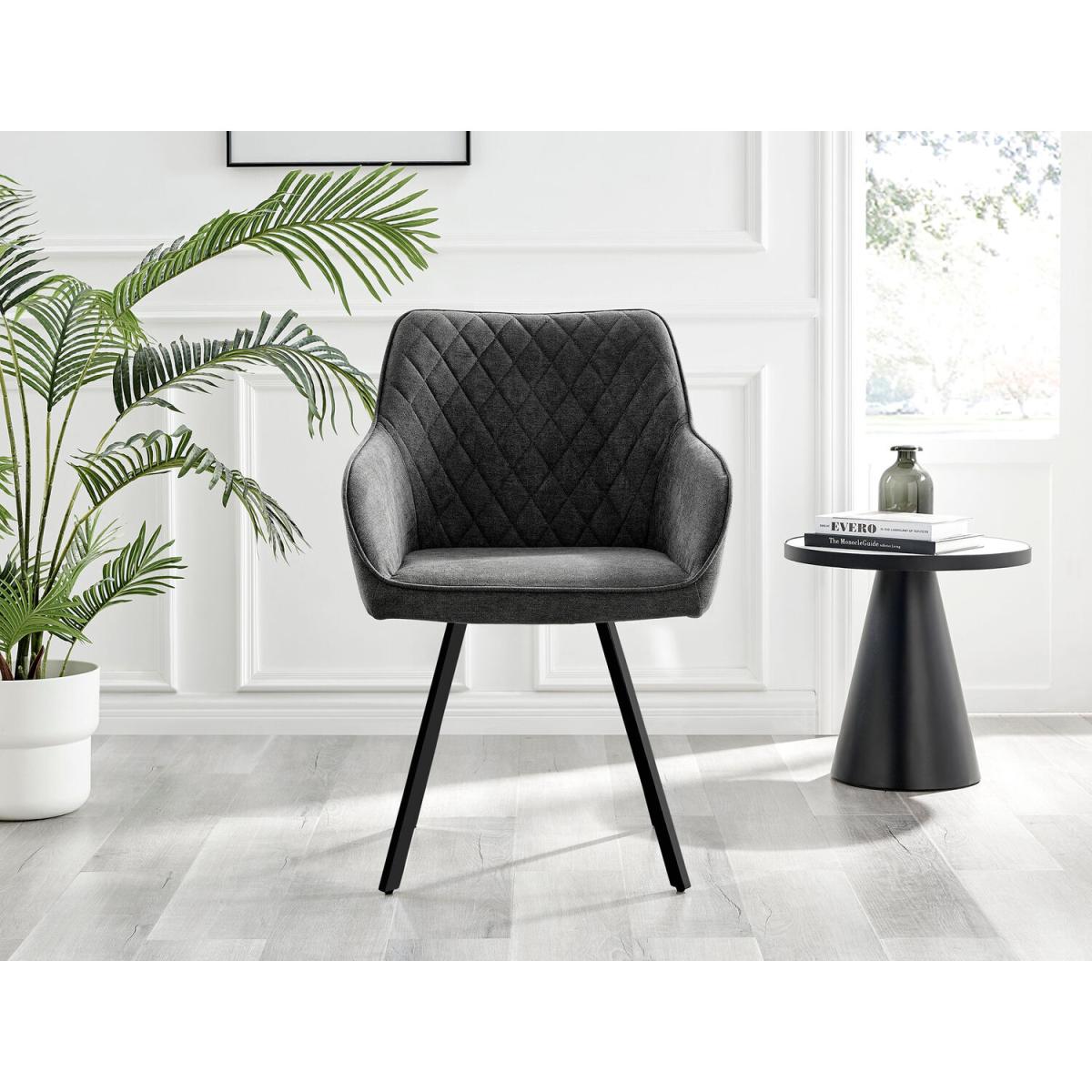 Kylo White Marble Effect Dining Table and 6 Falun Black Leg Chairs - Blue – image 15