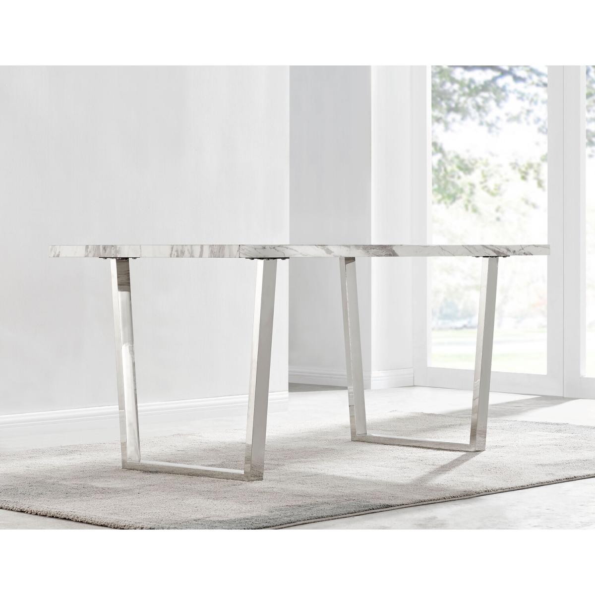 Kylo White Marble Effect Dining Table and 6 Falun Black Leg Chairs - Blue – image 4
