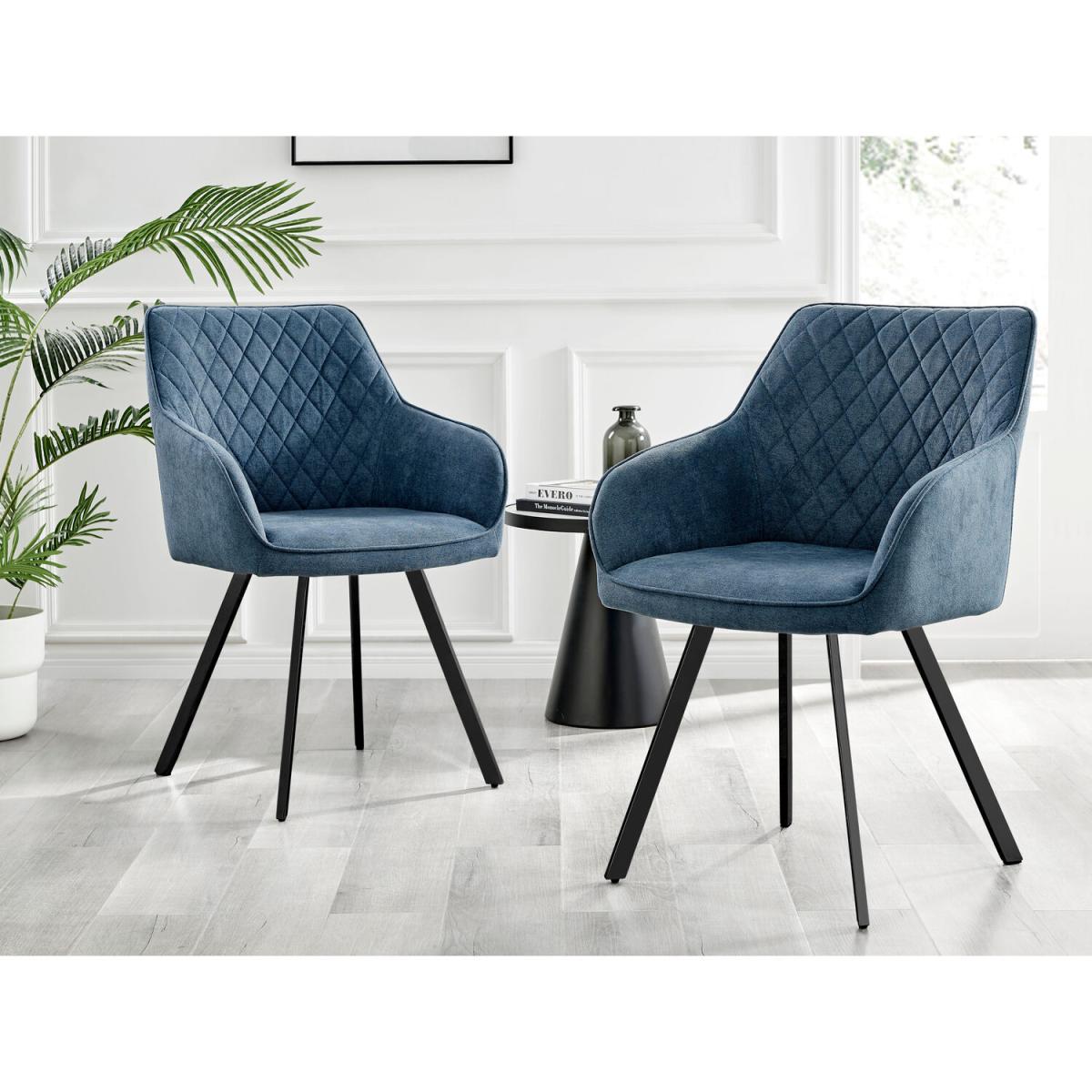 Kylo White Marble Effect Dining Table and 6 Falun Black Leg Chairs - Blue – image 6