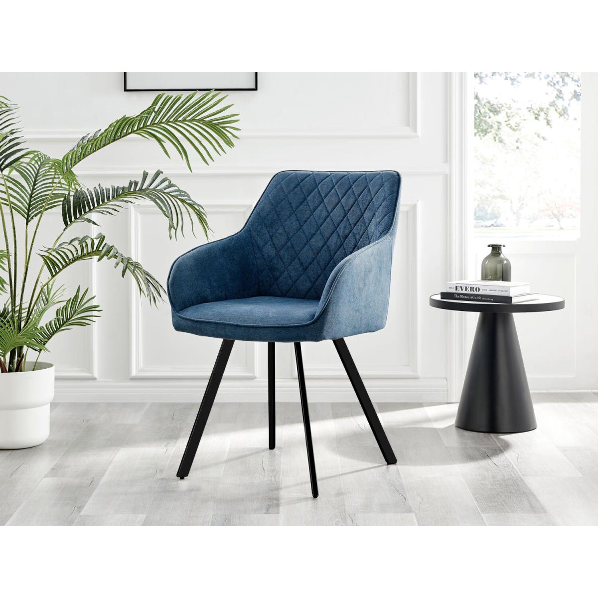 Kylo White Marble Effect Dining Table and 6 Falun Black Leg Chairs - Blue – image 7