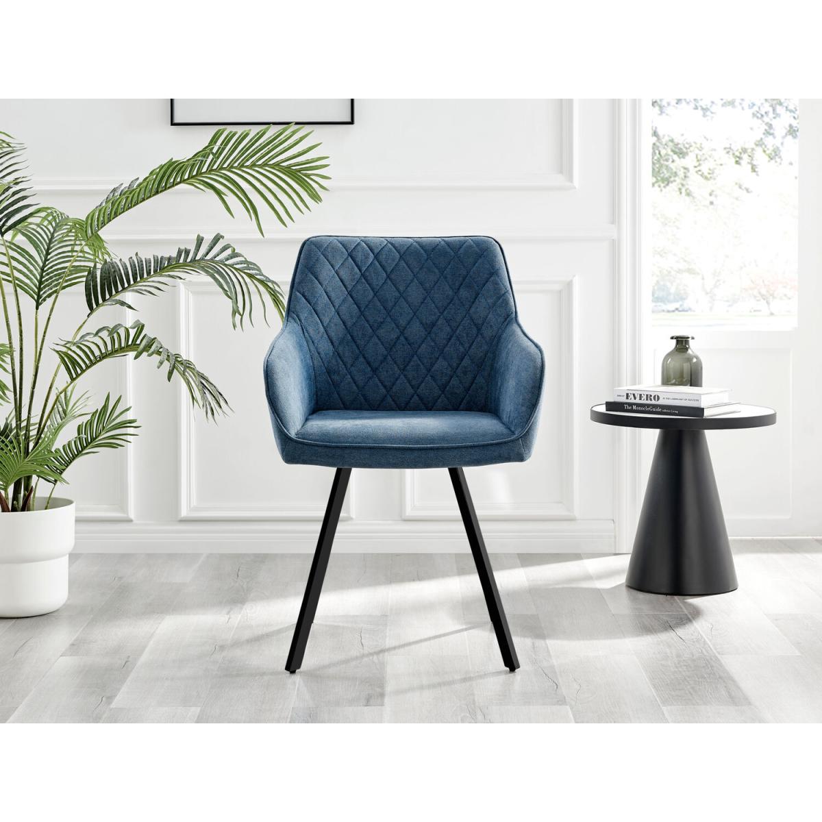 Kylo White Marble Effect Dining Table and 6 Falun Black Leg Chairs - Blue – image 10