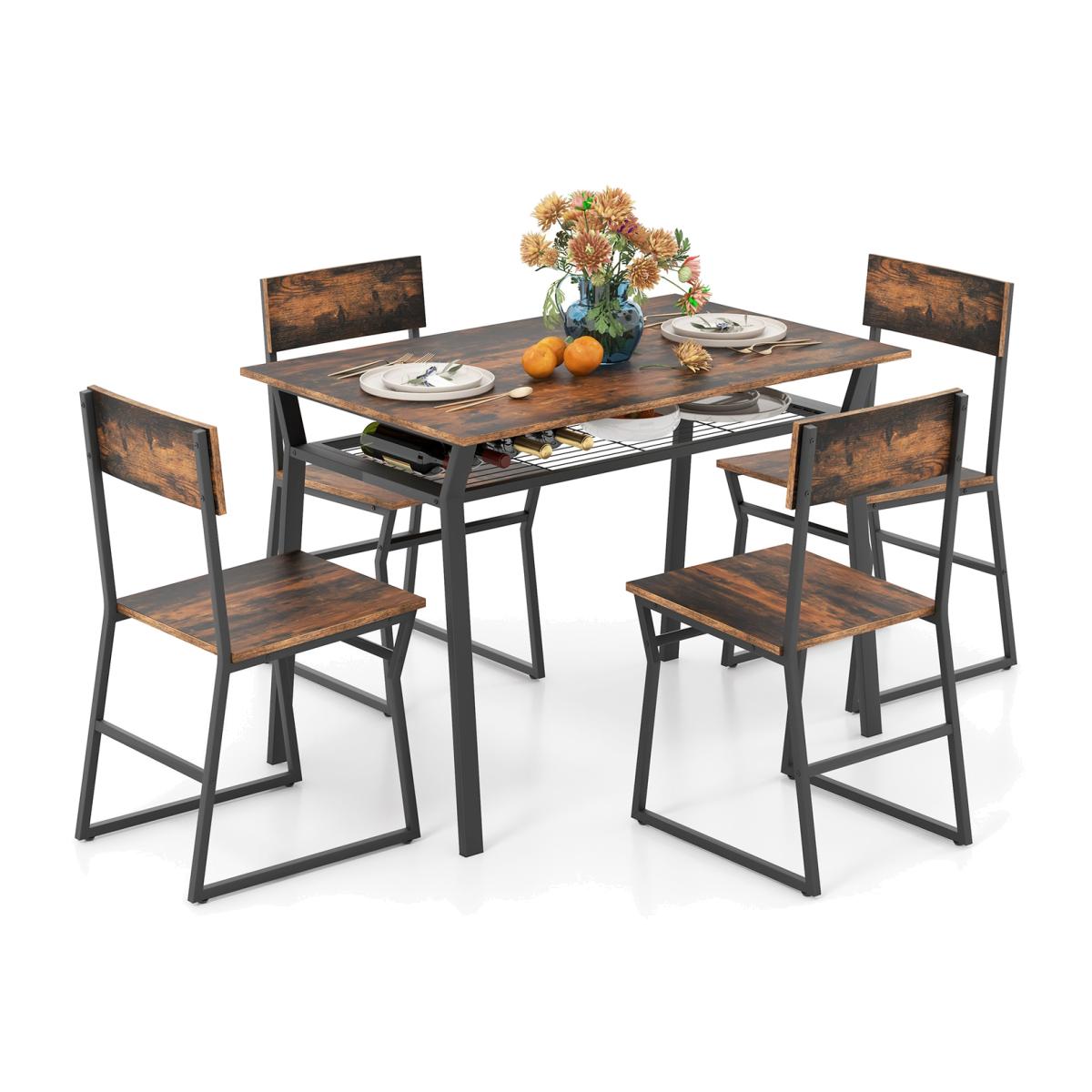 5 Piece Industrial Kitchen Dining Table Set - Brown