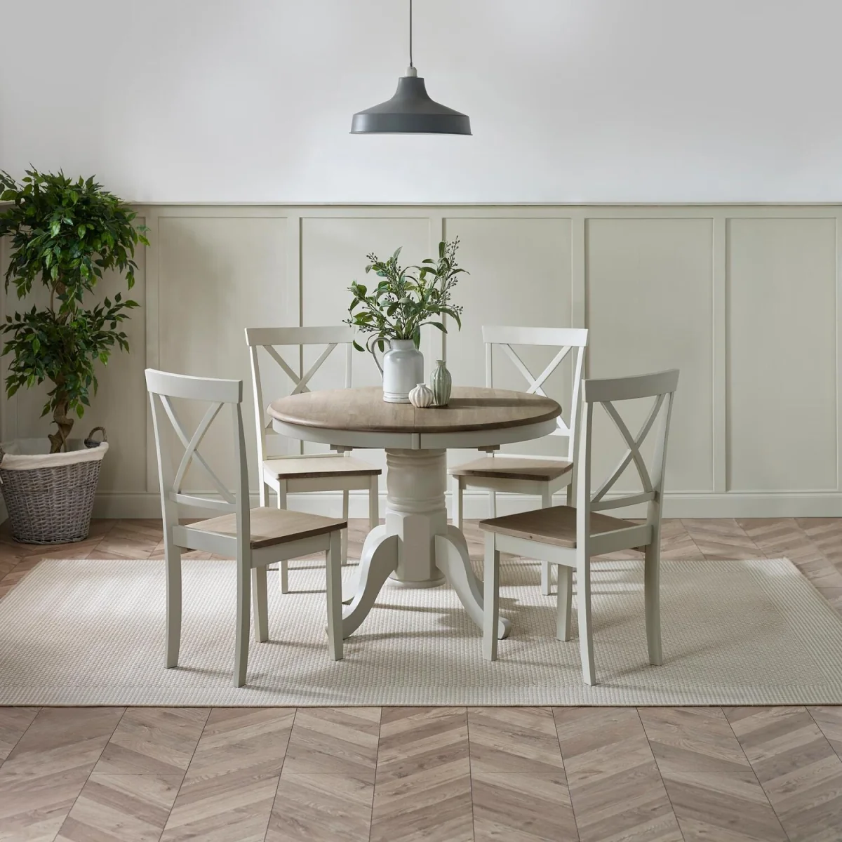 Padstow Wooden Extending Dining Table with Millford Chairs - White / 4 / Dining Table & 6 Chairs – image 1