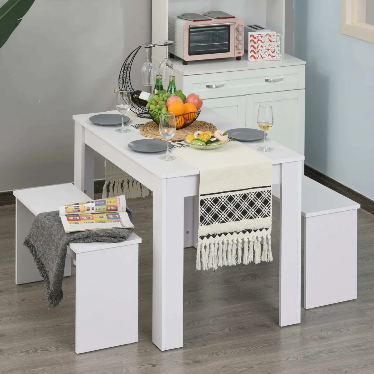 Sono White Dining Table with 2 Benches for Compact Spaces – image 2