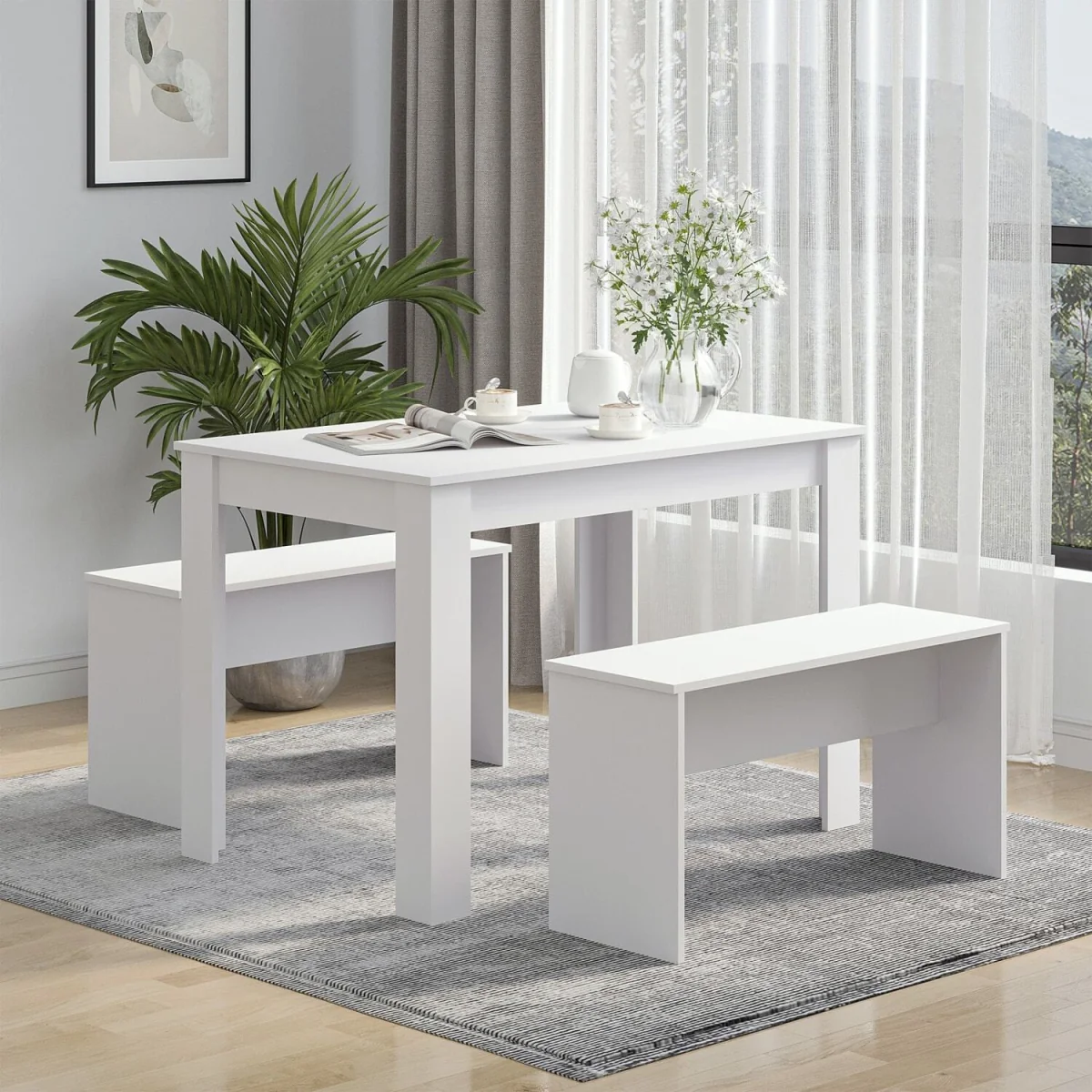 Sono White Dining Table with 2 Benches for Compact Spaces – image 4