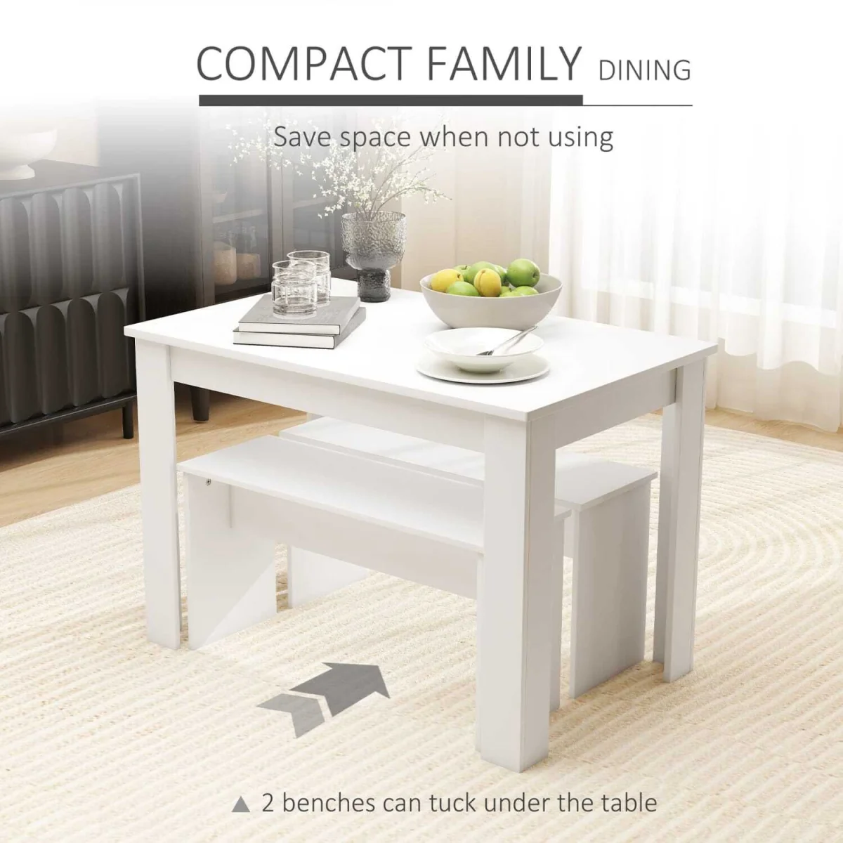 Sono White Dining Table with 2 Benches for Compact Spaces – image 6