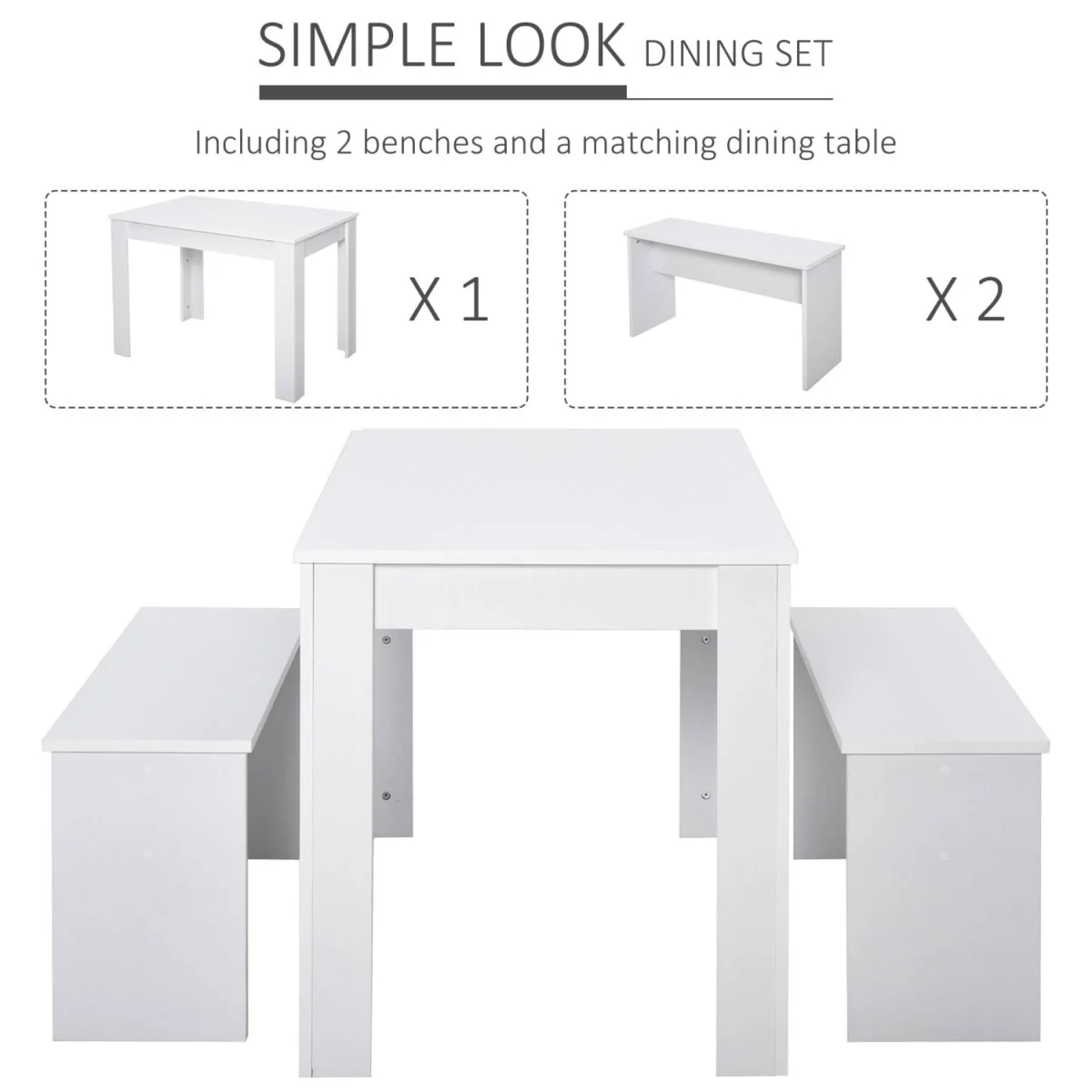 Sono White Dining Table with 2 Benches for Compact Spaces – image 8