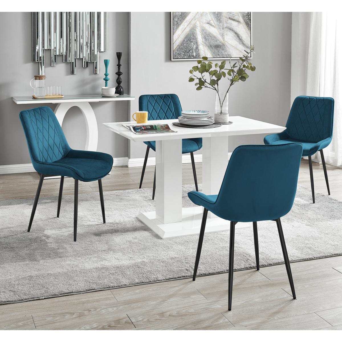 Imperia White Dining Table and 4 Pesaro Black Leg Chairs - Blue – image 2