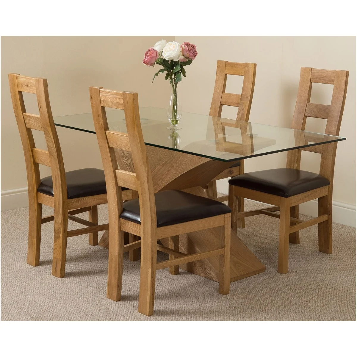 Valencia 160 cm x 90 cm Glass Dining Table and 4 Chairs Dining Set with Yale Chairs - Brown – image 14