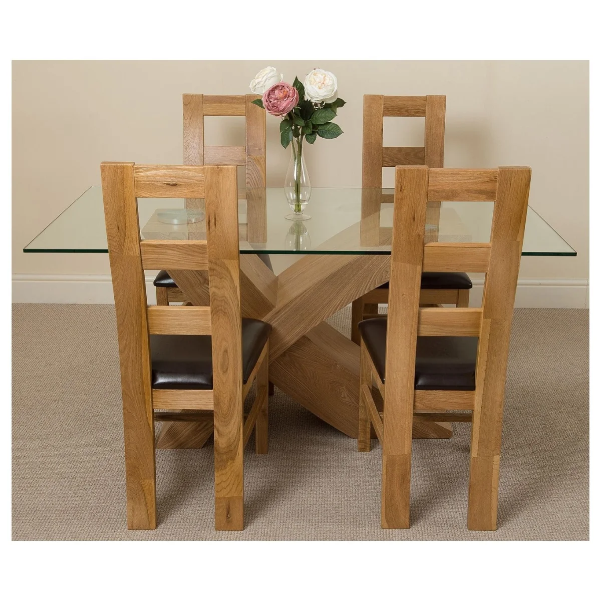 Valencia 160 cm x 90 cm Glass Dining Table and 4 Chairs Dining Set with Yale Chairs - Brown – image 15
