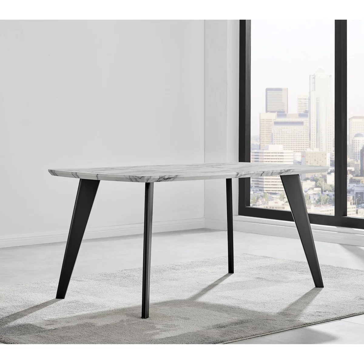 Andria Black Leg Marble Effect Dining Table and 6 Pesaro Silver Leg Chairs - Green – image 11