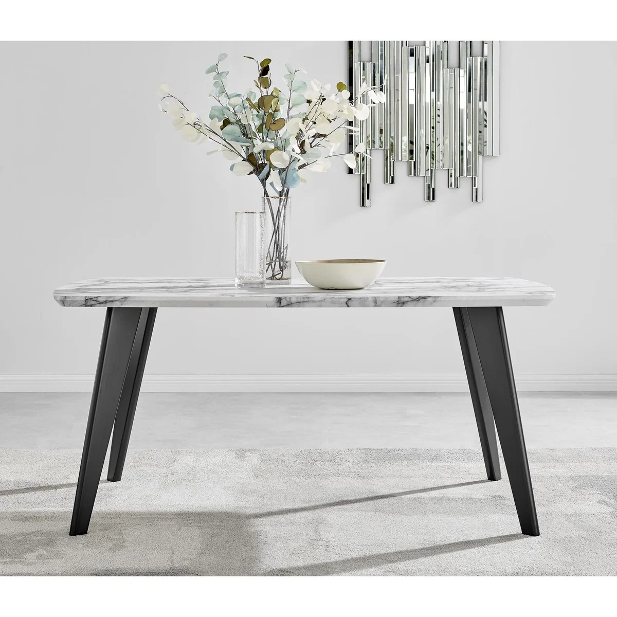 Andria Black Leg Marble Effect Dining Table and 6 Pesaro Silver Leg Chairs - Green – image 10