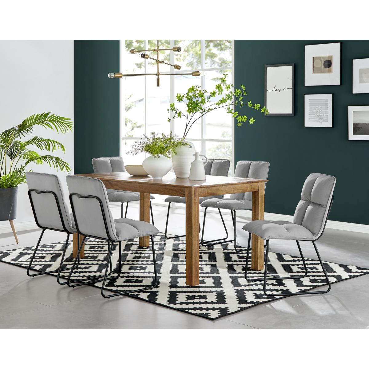 Anders Honey Solid Wood Dining Table  6 Menen Chairs - Light Grey – image 5